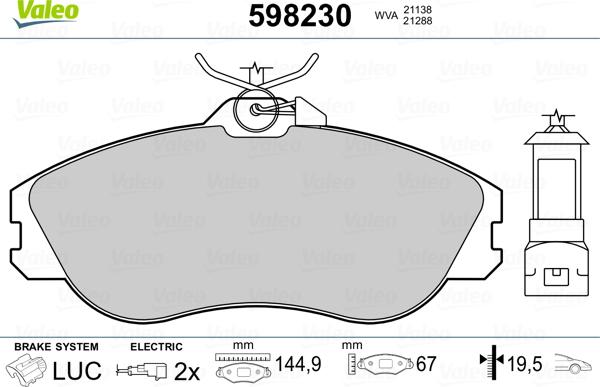 Valeo 598230 - Kit pastiglie freno, Freno a disco autozon.pro