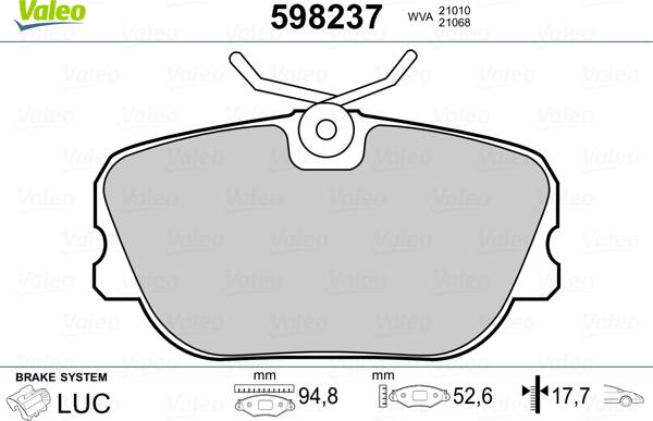 Valeo 598237 - Kit pastiglie freno, Freno a disco autozon.pro