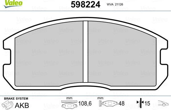 Valeo 598224 - Kit pastiglie freno, Freno a disco autozon.pro