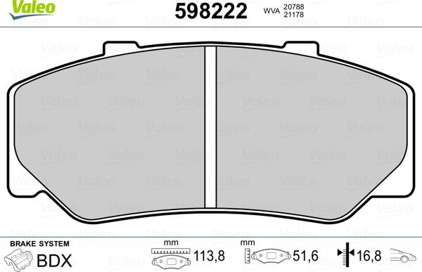 Valeo 598222 - Kit pastiglie freno, Freno a disco autozon.pro