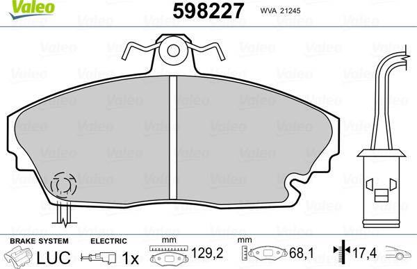 Valeo 598227 - Kit pastiglie freno, Freno a disco autozon.pro