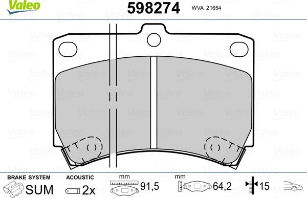 Valeo 598274 - Kit pastiglie freno, Freno a disco autozon.pro