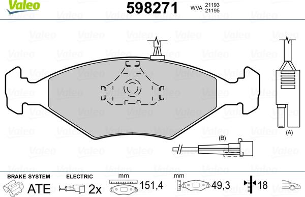 Valeo 598271 - Kit pastiglie freno, Freno a disco autozon.pro