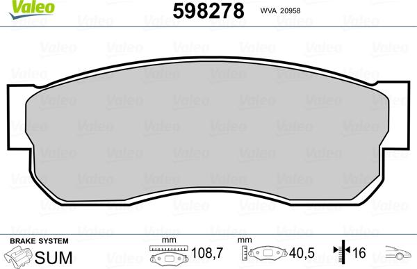 Valeo 598278 - Kit pastiglie freno, Freno a disco autozon.pro