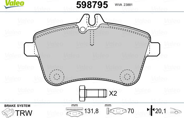 Valeo 598795 - Kit pastiglie freno, Freno a disco autozon.pro