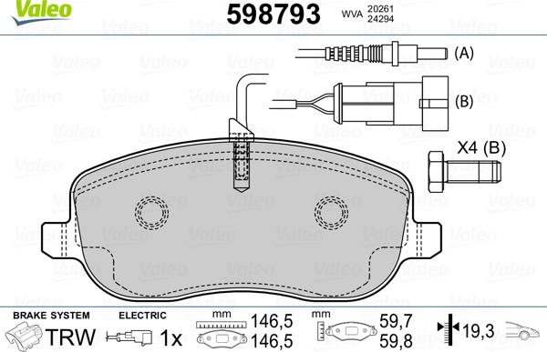 Valeo 598793 - Kit pastiglie freno, Freno a disco autozon.pro