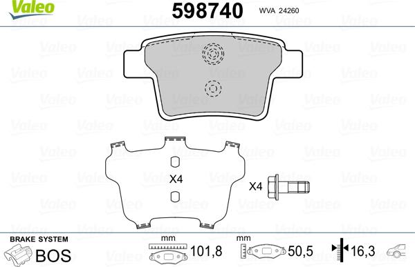 Valeo 598740 - Kit pastiglie freno, Freno a disco autozon.pro