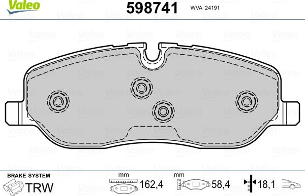 Valeo 598741 - Kit pastiglie freno, Freno a disco autozon.pro