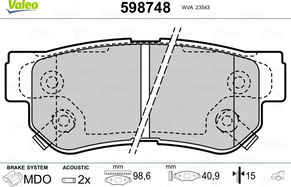 Valeo 598748 - Kit pastiglie freno, Freno a disco autozon.pro