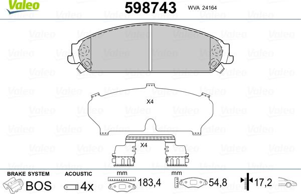 Valeo 598743 - Kit pastiglie freno, Freno a disco autozon.pro