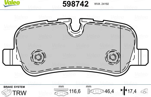 Valeo 598742 - Kit pastiglie freno, Freno a disco autozon.pro