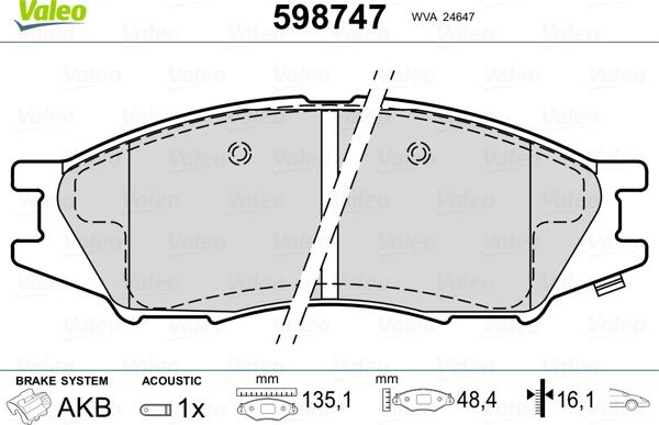 Valeo 598747 - Kit pastiglie freno, Freno a disco autozon.pro