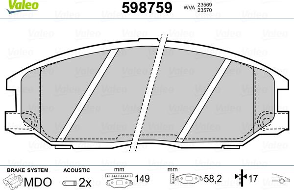 Valeo 598759 - Kit pastiglie freno, Freno a disco autozon.pro