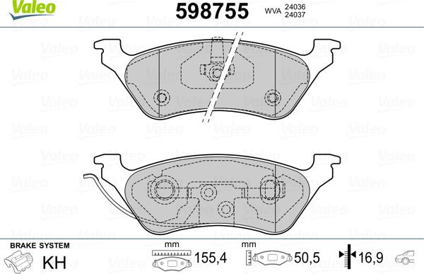 Valeo 598755 - Kit pastiglie freno, Freno a disco autozon.pro