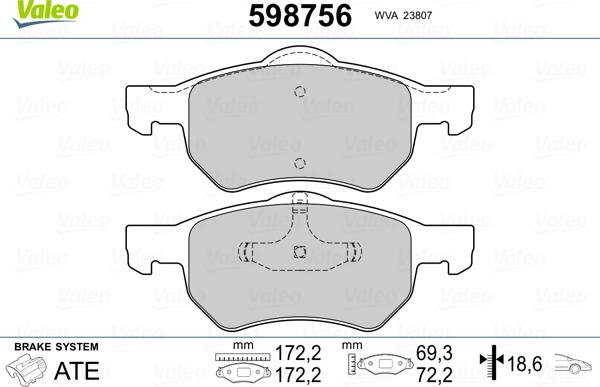 Valeo 598756 - Kit pastiglie freno, Freno a disco autozon.pro