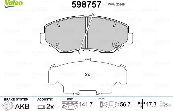 Valeo 598757 - Kit pastiglie freno, Freno a disco autozon.pro