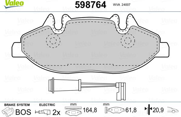 Valeo 598764 - Kit pastiglie freno, Freno a disco autozon.pro