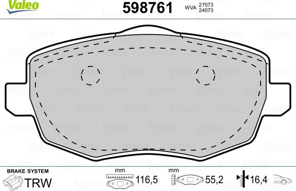 Valeo 598761 - Kit pastiglie freno, Freno a disco autozon.pro