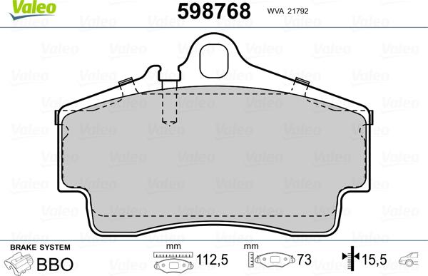 Valeo 598768 - Kit pastiglie freno, Freno a disco autozon.pro