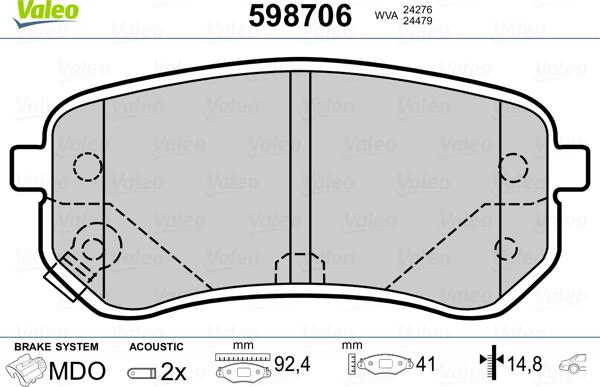 Valeo 598706 - Kit pastiglie freno, Freno a disco autozon.pro