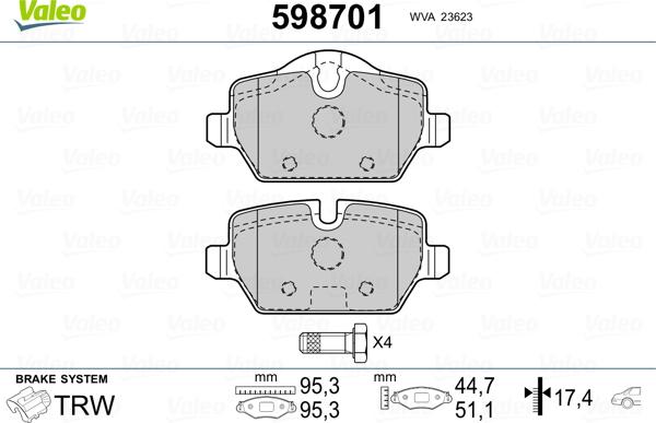 Valeo 598701 - Kit pastiglie freno, Freno a disco autozon.pro