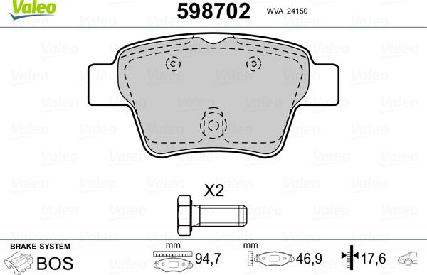 Valeo 598702 - Kit pastiglie freno, Freno a disco autozon.pro