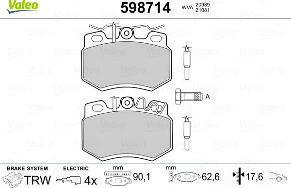 Valeo 598714 - Kit pastiglie freno, Freno a disco autozon.pro