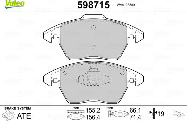 Valeo 598715 - Kit pastiglie freno, Freno a disco autozon.pro