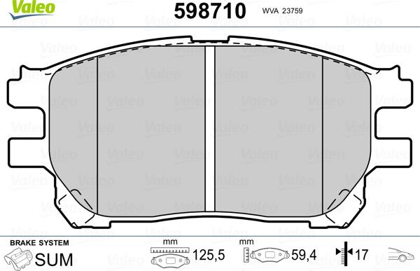 Valeo 598710 - Kit pastiglie freno, Freno a disco autozon.pro