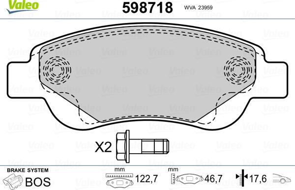 Valeo 598718 - Kit pastiglie freno, Freno a disco autozon.pro