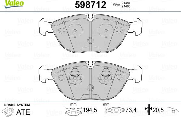 Valeo 598712 - Kit pastiglie freno, Freno a disco autozon.pro