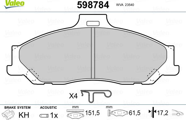 Valeo 598784 - Kit pastiglie freno, Freno a disco autozon.pro