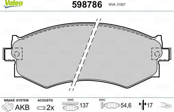 Valeo 598786 - Kit pastiglie freno, Freno a disco autozon.pro