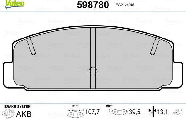 Valeo 598780 - Kit pastiglie freno, Freno a disco autozon.pro