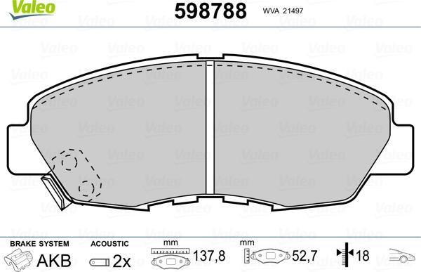 Valeo 598788 - Kit pastiglie freno, Freno a disco autozon.pro