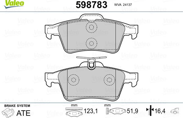 Valeo 598783 - Kit pastiglie freno, Freno a disco autozon.pro