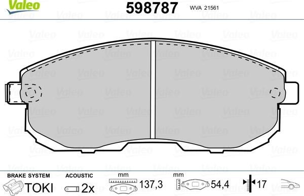 Valeo 598787 - Kit pastiglie freno, Freno a disco autozon.pro