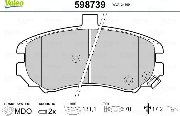 Valeo 598739 - Kit pastiglie freno, Freno a disco autozon.pro