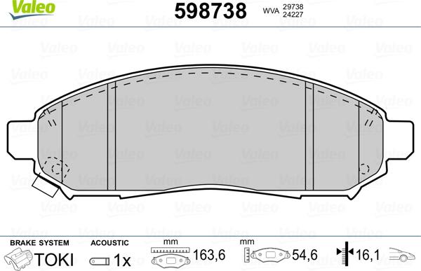 Valeo 598738 - Kit pastiglie freno, Freno a disco autozon.pro