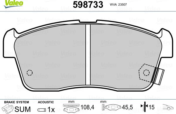 Valeo 598733 - Kit pastiglie freno, Freno a disco autozon.pro