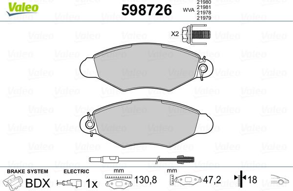 Valeo 598726 - Kit pastiglie freno, Freno a disco autozon.pro