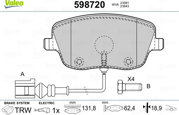 Valeo 598720 - Kit pastiglie freno, Freno a disco autozon.pro