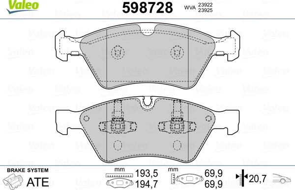 Valeo 598728 - Kit pastiglie freno, Freno a disco autozon.pro