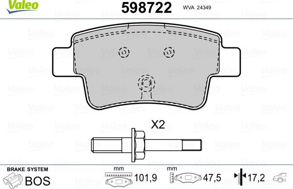 Valeo 598722 - Kit pastiglie freno, Freno a disco autozon.pro