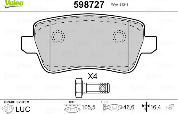 Valeo 598727 - Kit pastiglie freno, Freno a disco autozon.pro