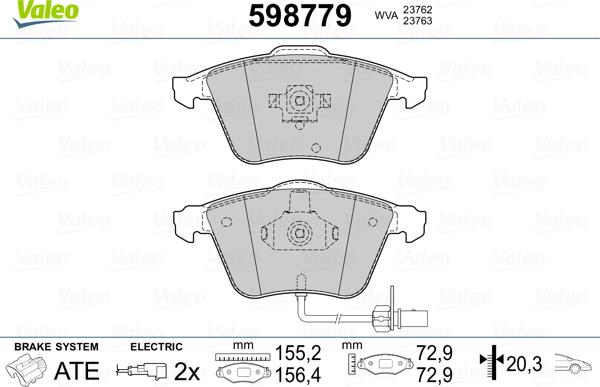 Valeo 598779 - Kit pastiglie freno, Freno a disco autozon.pro