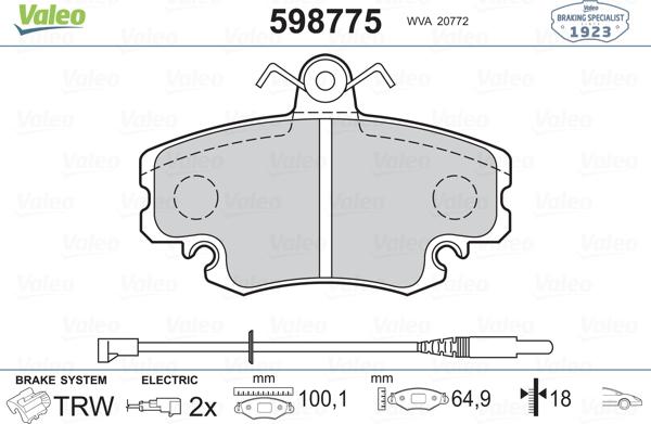 Valeo 598775 - Kit pastiglie freno, Freno a disco autozon.pro