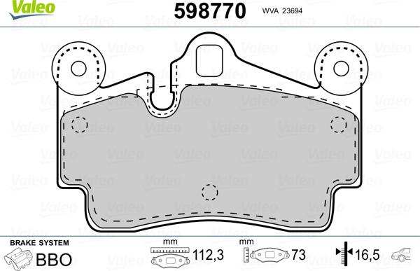 Valeo 598770 - Kit pastiglie freno, Freno a disco autozon.pro