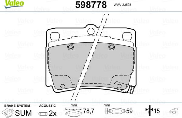 Valeo 598778 - Kit pastiglie freno, Freno a disco autozon.pro