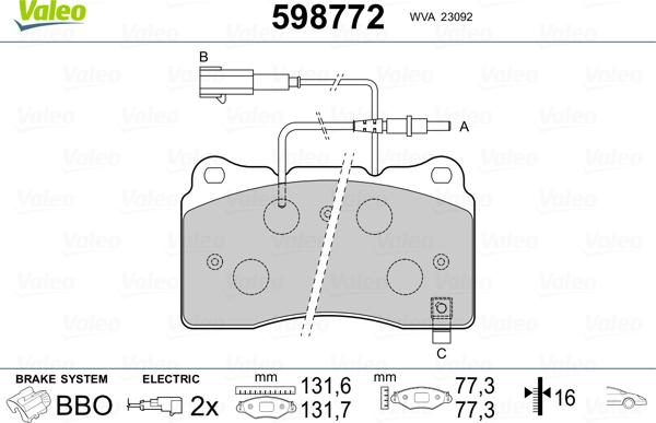 Valeo 598772 - Kit pastiglie freno, Freno a disco autozon.pro